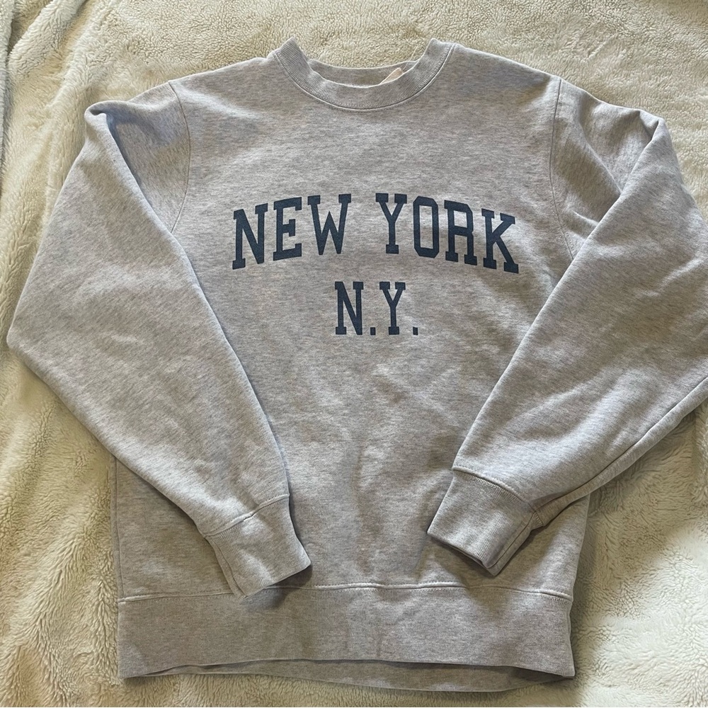 Brandy Melville Gray Crewneck Sweater with Navy Print